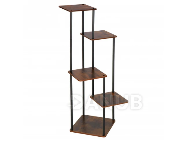 Kovový stojan na kvety 106 cm s 5 drevenými policami v čiernej a hnedej farbe