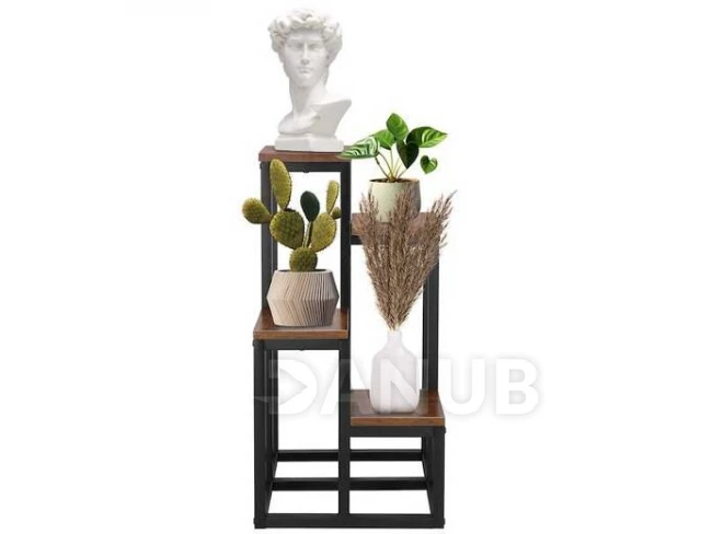 Kovový stojan na kvety so 4 policami - 67,5 cm - čierna/hnedá