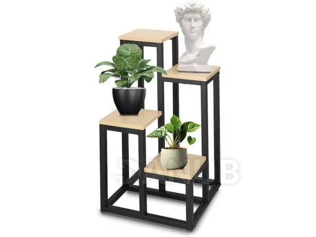 Kovový stojan na kvety so 4 policami - 67,5 cm - čierna/svetlo-hnedá
