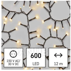 LED vianočná reťaz – ježko, 12 m, vonkajšia aj vnútorná, teplá biela, časovač