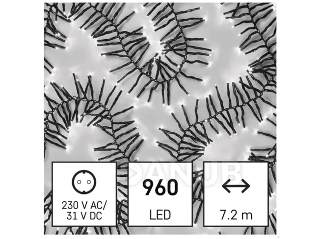 LED vianočná reťaz – ježko, 7,2 m, vonkajšia aj vnútorná, studená biela, programy