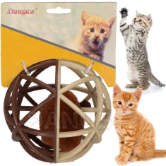 Loptička s myšou vo vnútri pre mačku - priem. 11 cm - hnedá, béžová