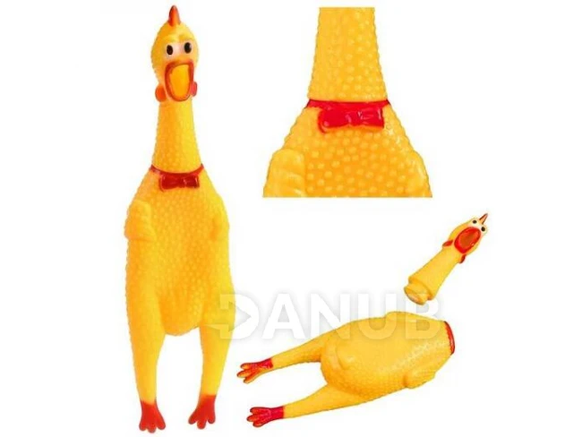 Gumové pískacie kuriatko pre psa - 37 cm 