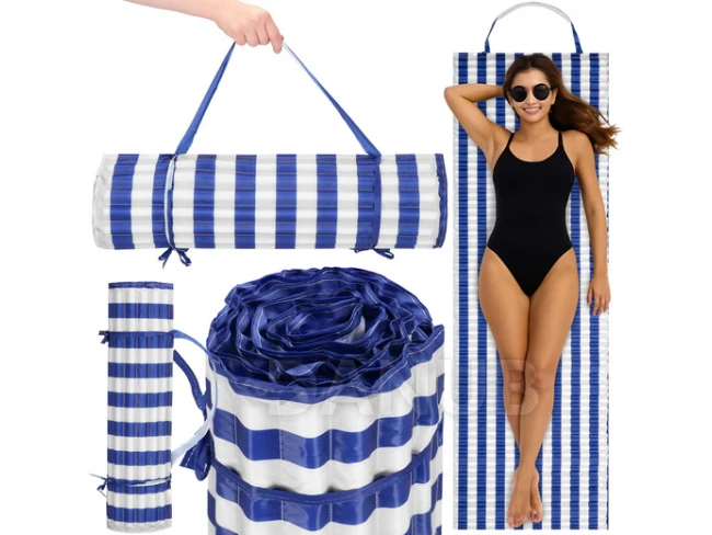 Plážová karimatka skladacia - 180 x 60 cm - biela a námornícka modrá