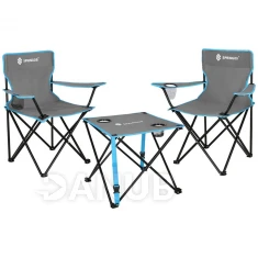 Skladacia kempingová súprava: stôl a 2 stoličky s operadlom