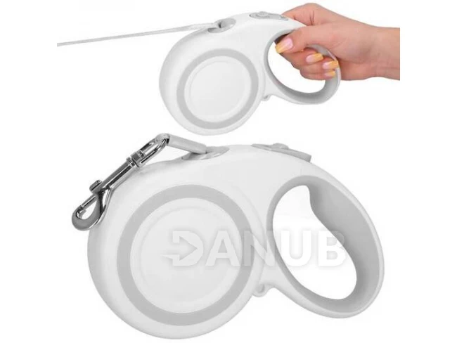 Automatické vodítko pre psov L - do 50 kg, dĺžka: 5 m, biela, šedá