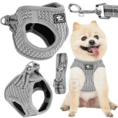 Beztlakový postroj pre psov, mačky L do 14-20 kg + vodítko 150 cm šedé