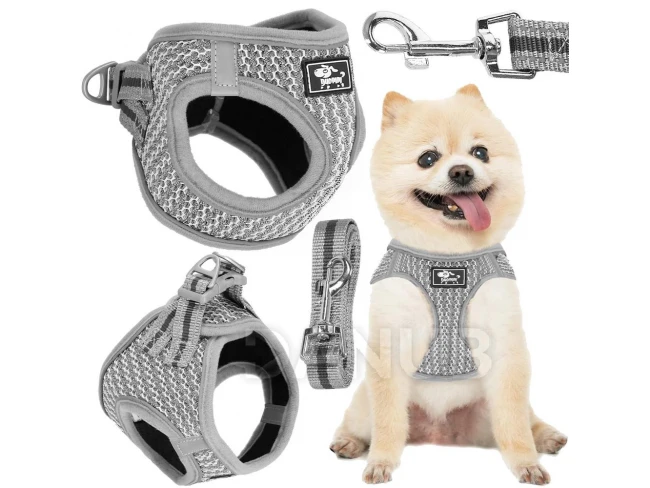 Beztlakový postroj pre psov, mačky L do 14-20 kg + vodítko 150 cm šedé