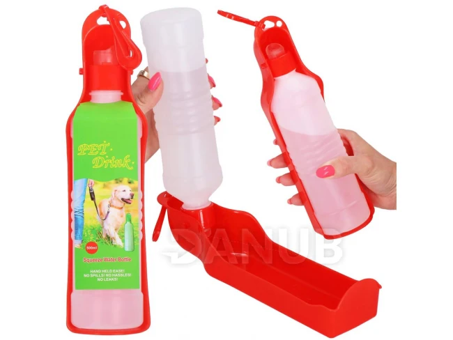 Fľaša na vodu pre psov a mačky s napájadlom - 250 ml - červená