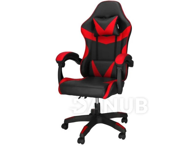 Herná/kancelárska stolička s nastaviteľným sklonom operadla, otočná - ekokoža - čierna/červená