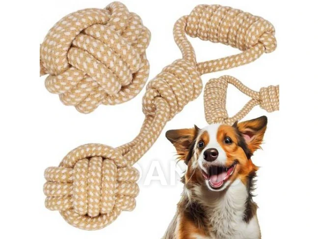 Hračka pre psa - lano s uzlom - 32cm - hryzátko - svetlohnedé