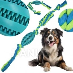 Hračka pre psa - lano s uzlom a gumená loptička na maškrty