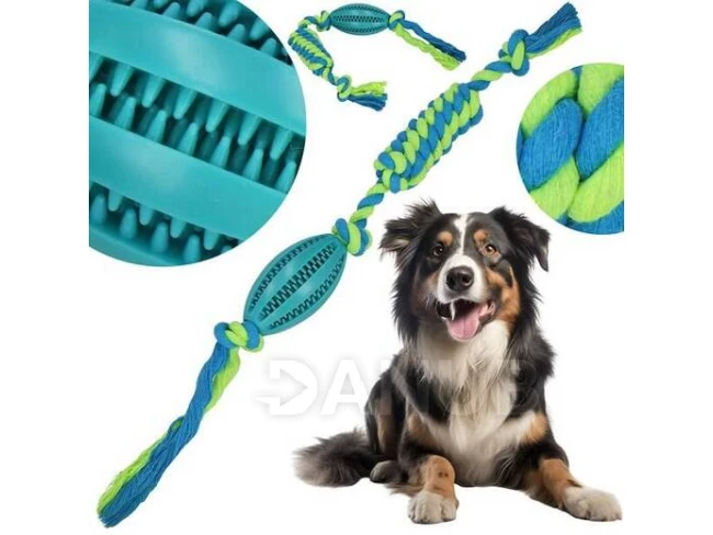 Hračka pre psa - lano s uzlom a gumená loptička na maškrty