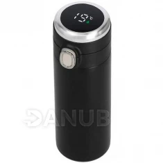 Nerezová termoska na kávu a čaj - s ukazovateľom teploty - čierna - 350 ml