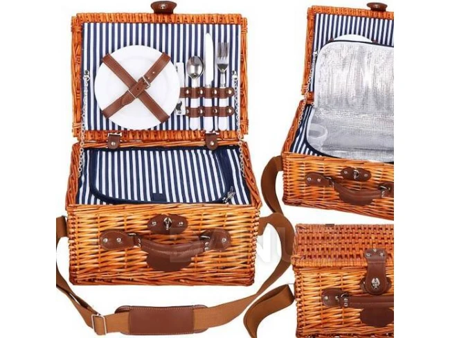 Piknikový kôš s príslušenstvom - termo - 37x27x20 cm - prútený - hnedý Piknikový kôš s príslušenstvom - termo - 37x27x20 cm - prútený - hnedý