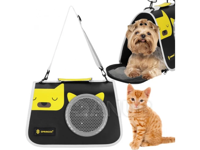 Prepravka zvieratá do 10 kg - veľkosť S/M - 24 x 40 x 24 cm - čierna, žltá a šedá