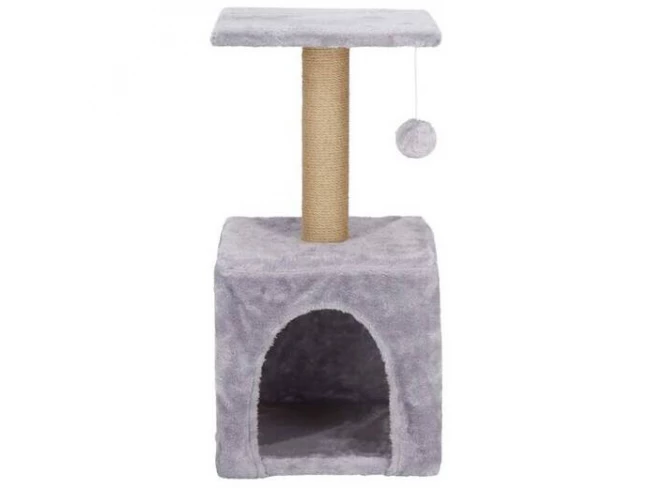 Sisalové škrabadlo pre mačky s hračkami - 3-úrovne - 62 cm - sivé