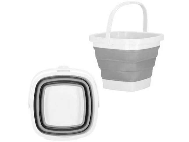 Skladacie vedro silikónové hranaté - 10L - sivo-biele