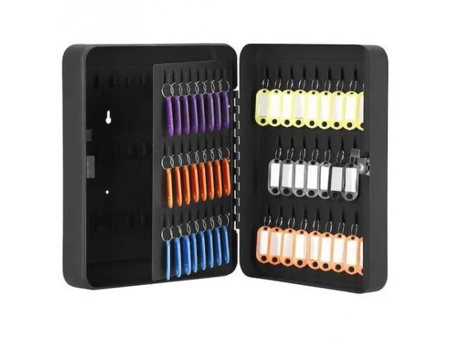 Skrinka na 100 kľúčov + kľúčenky - kov - čierna