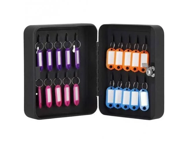 Skrinka na 20 kľúčov + kľúčenky - kov - čierna 