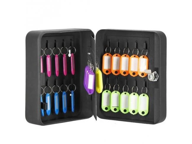 Skrinka na 30 kľúčov + kľúčenky - kov - čierna