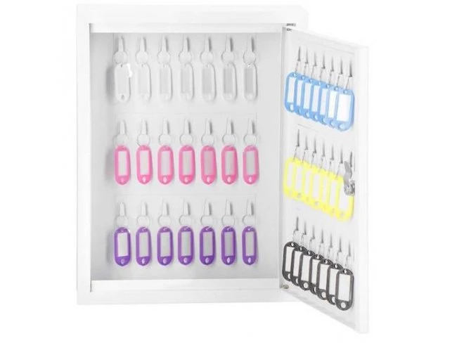 Skrinka na 42 kľúčov + kľúčenky - kov - biela