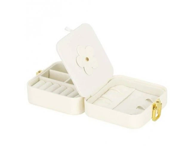 Šperkovnica s priehradkami - hranatá - 10x10x5 cm - krémová ekokoža