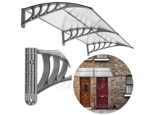 Strieška na vchodové dvere - 200x100 cm- sivá/priehľadná