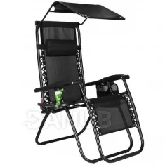 Záhradné lehátko so stolíkom a strieškou - čierne
