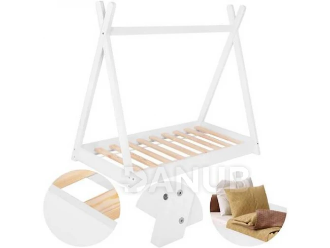 Springps Detská drevená posteľ v tvare Teepee - 145x75cm - biela