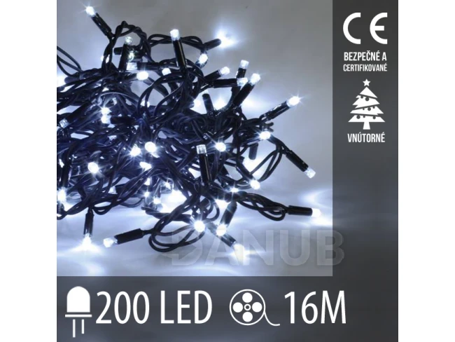 Vianočná led svetelná reťaz vnútorná - 200led - 16m studená biela