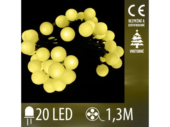 Vianočná led svetelná reťaz vnútorná guľky - 20led - 1,3m teplá biela