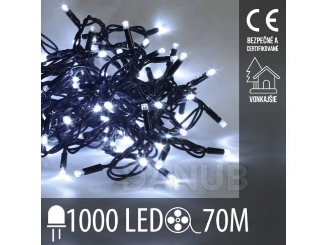 Vianočná led svetelná reťaz vonkajšia - 1000led - 70m studená biela