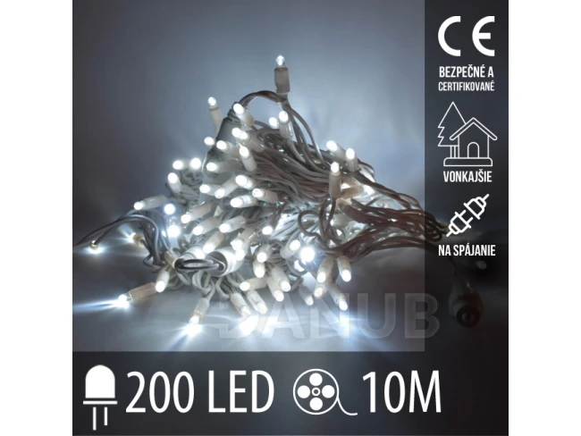 Vianočná led svetelná reťaz vonkajšia na spájanie - 200led - 10m studená biela