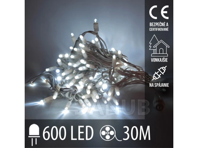 Vianočná led svetelná reťaz vonkajšia na spájanie - 600led - 30m studená biela