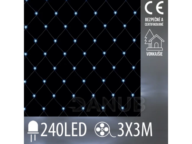Vianočná led svetelná sieť vonkajšia - 240led - 3x3 m studená biela