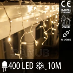 Vianočná led svetelná záclona na spájanie vonkajšia - 400led - 10m teplá biela