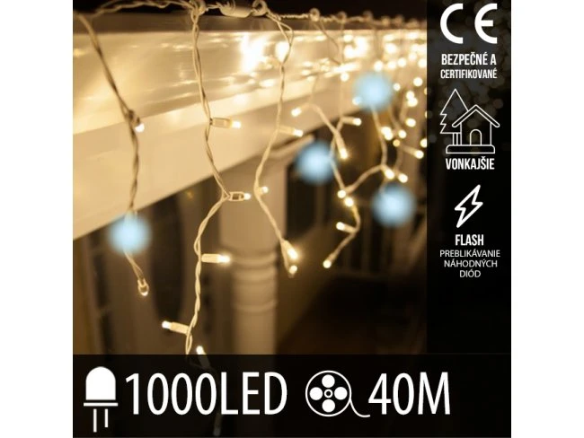 Vianočná led svetelná záclona vonkajšia flash - 1000led - 40m teplá biela / studená biela