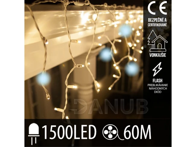 Vianočná led svetelná záclona vonkajšia flash - 1500led - 60m teplá biela / studená biela