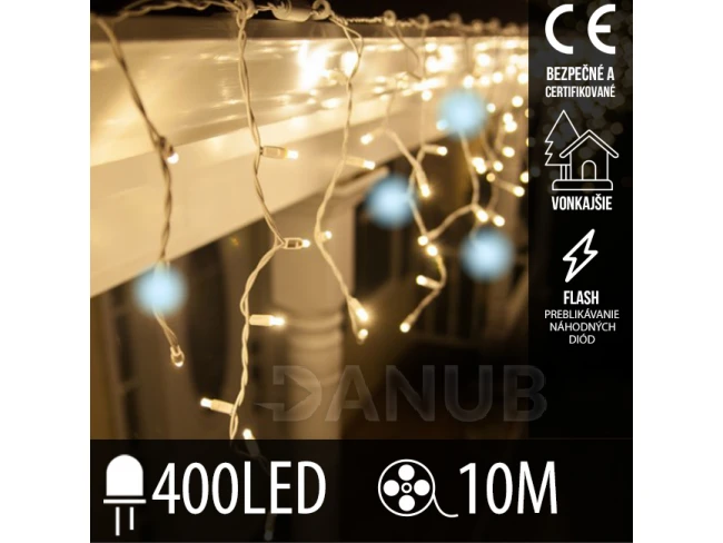 Vianočná led svetelná záclona vonkajšia flash - 400led - 10m teplá biela / studená biela