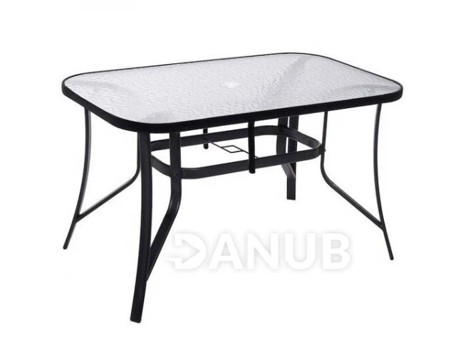 Záhradný stôl 150cm - čierny kov+sklo