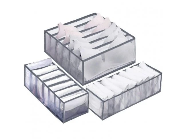 Organizér zásuviek - sada 3ks- 6 priehradiek - sivý