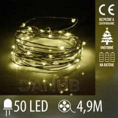 Vianočná led svetelná mikro reťaz vnútorná na batérie - 50led - 4,90m teplá biela