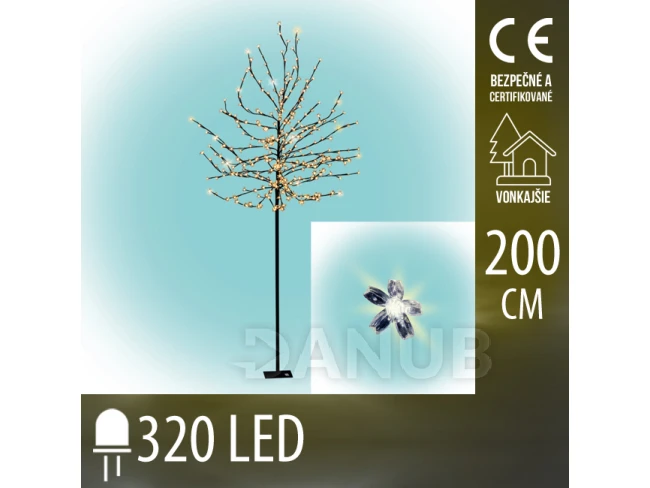 Vianočná led svetelná ozdoba - kvitnúca čerešňa - 320led - 2m - teplá biela