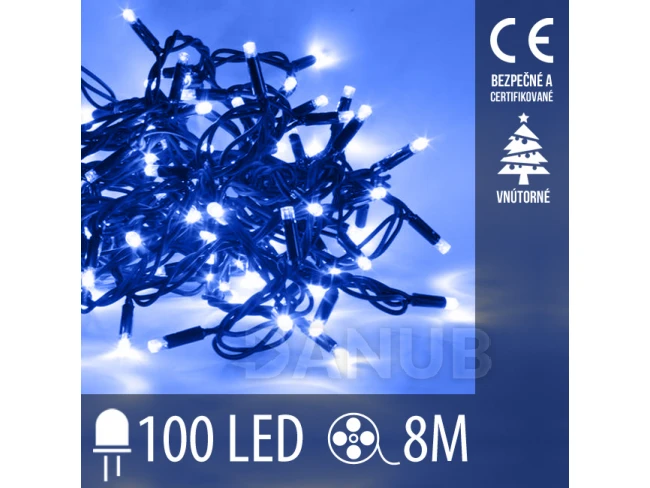 Vianočná led svetelná reťaz vnútorná - 100led - 8m modrá