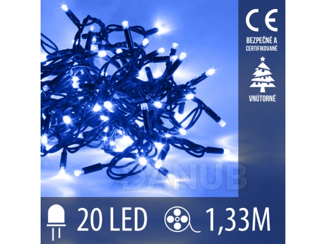 Vianočná led svetelná reťaz vnútorná - 20led - 1,33m modrá