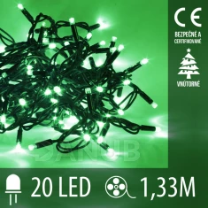Vianočná led svetelná reťaz vnútorná - 20led - 1,33m zelená