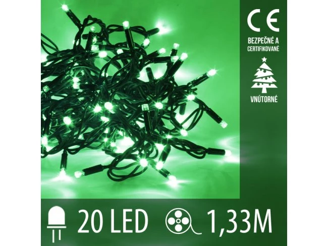 Vianočná led svetelná reťaz vnútorná - 20led - 1,33m zelená