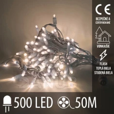 Vianočná led svetelná reťaz vonkajšia flash - 500led - 50m teplá biela+studená biela