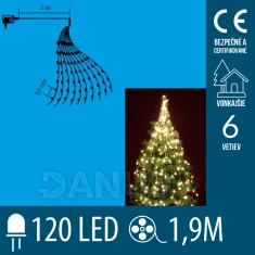 Vianočný led zväzok svietiacich reťazcov - 6 reťazcov po 20ks led - 1,9m - teplá biela